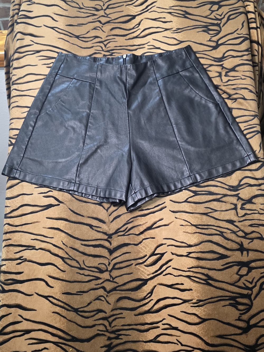Women’s Black Faux Leather High-Waist Shorts